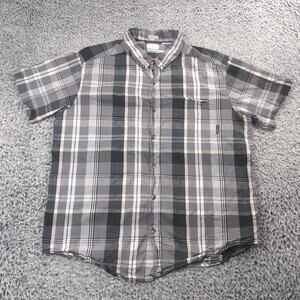 Columbia Shirt Men Large Gray Black Button Up Short Sleeve Casual Outdoor Work